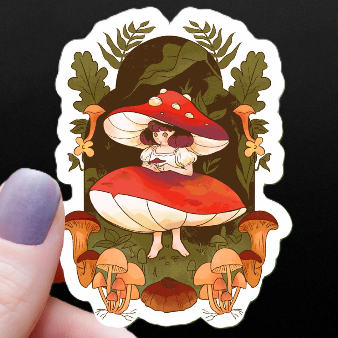 Mushroom Forest Fairy Fantasy Sticker - 3" Waterproof Vinyl Decal