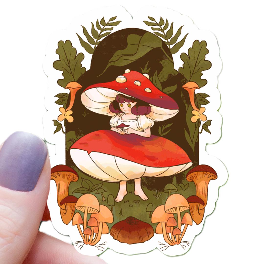 Mushroom Forest Fairy Fantasy Sticker - 3" Waterproof Vinyl Decal