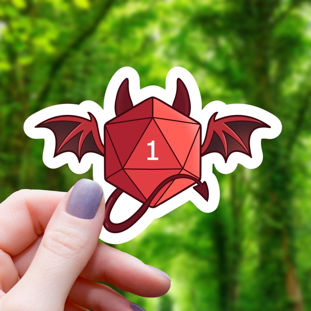 Critical Fail Devil Polyhedral D20 Dice Sticker - 3" Waterproof Vinyl Decal