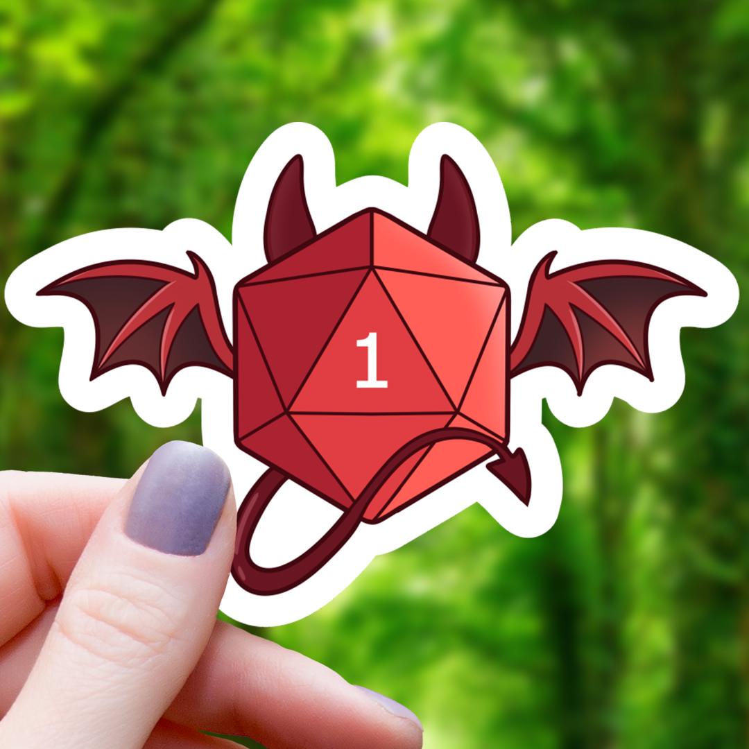 Critical Fail Devil Polyhedral D20 Dice Sticker - 3" Waterproof Vinyl Decal