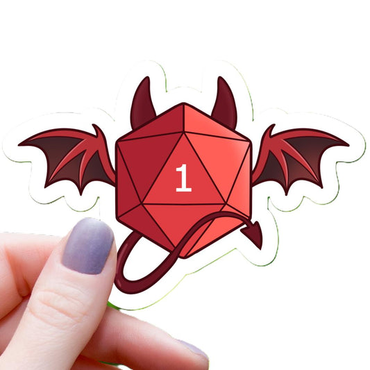 Critical Fail Devil Polyhedral D20 Dice Sticker - 3" Waterproof Vinyl Decal