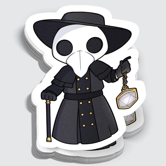 Chibi Plague Doctor with D20 Lantern Sticker - 3" Waterproof Vinyl Decal