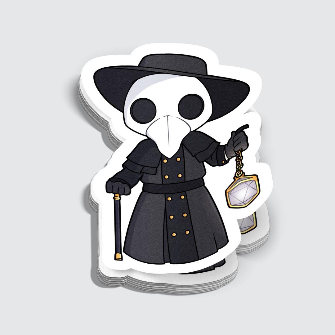 Chibi Plague Doctor with D20 Lantern Sticker - 3" Waterproof Vinyl Decal