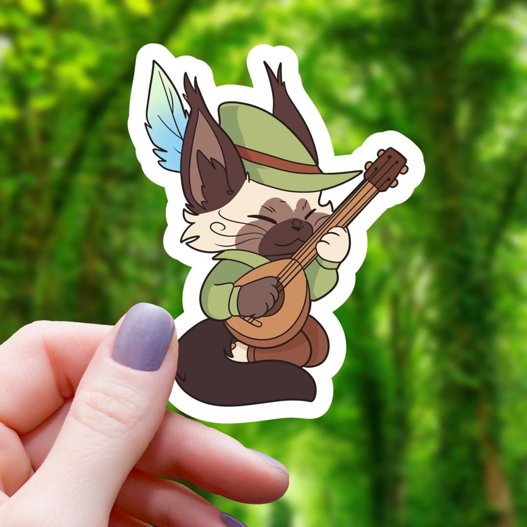 Cat Bard Class Tabletop RPG Inspired Sticker - 3" Waterproof Vinyl Decal
