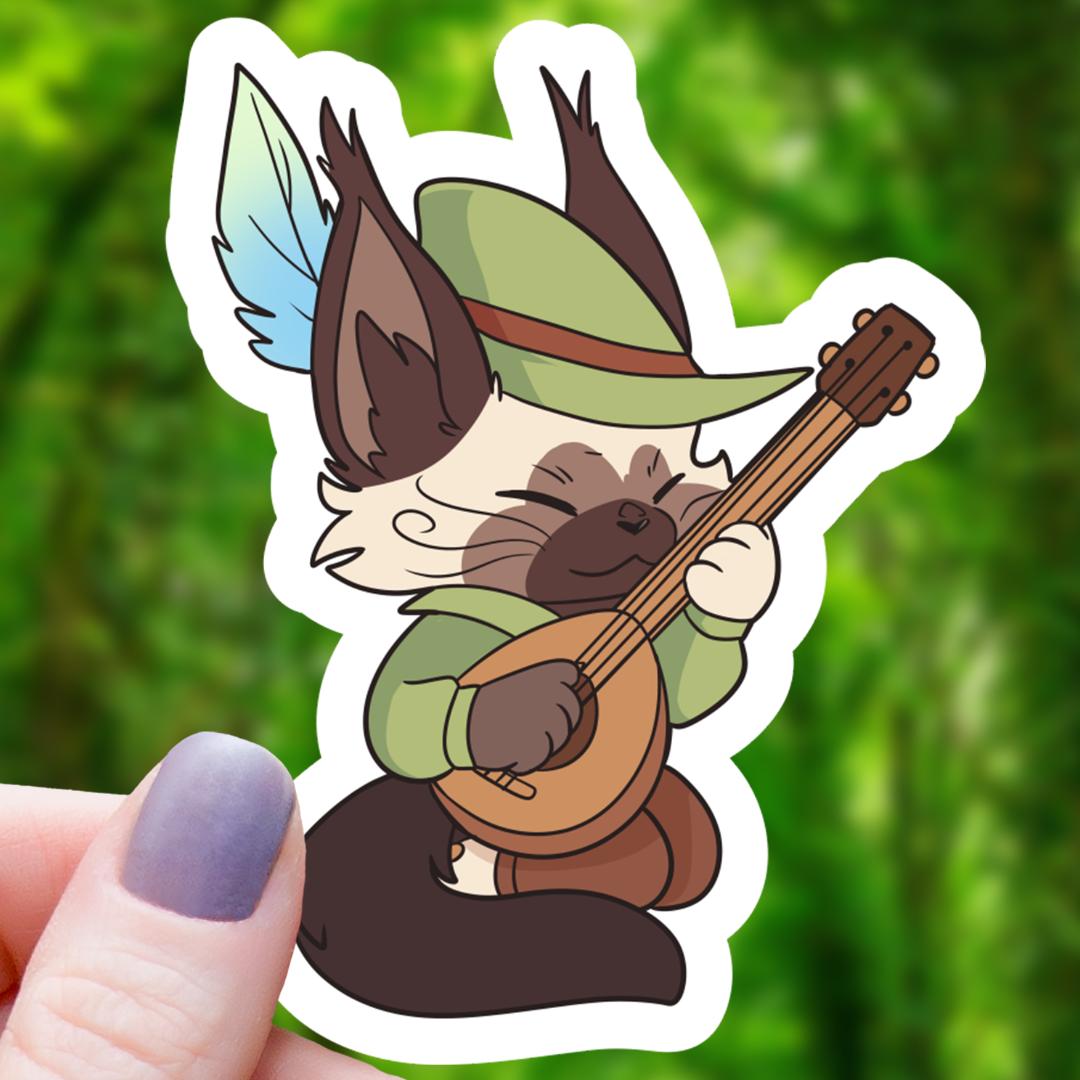 Cat Bard Class Tabletop RPG Inspired Sticker - 3" Waterproof Vinyl Decal