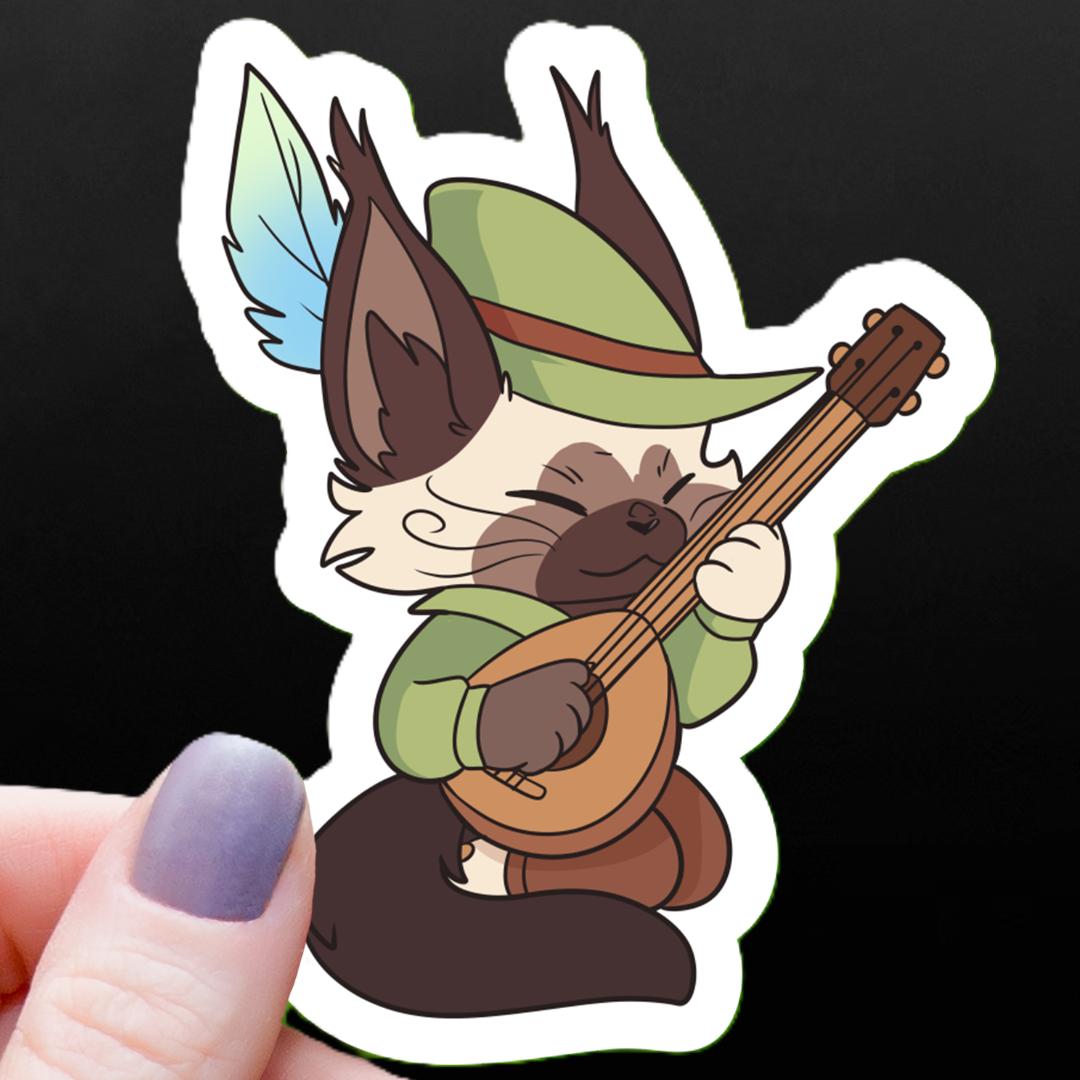 Cat Bard Class Tabletop RPG Inspired Sticker - 3" Waterproof Vinyl Decal
