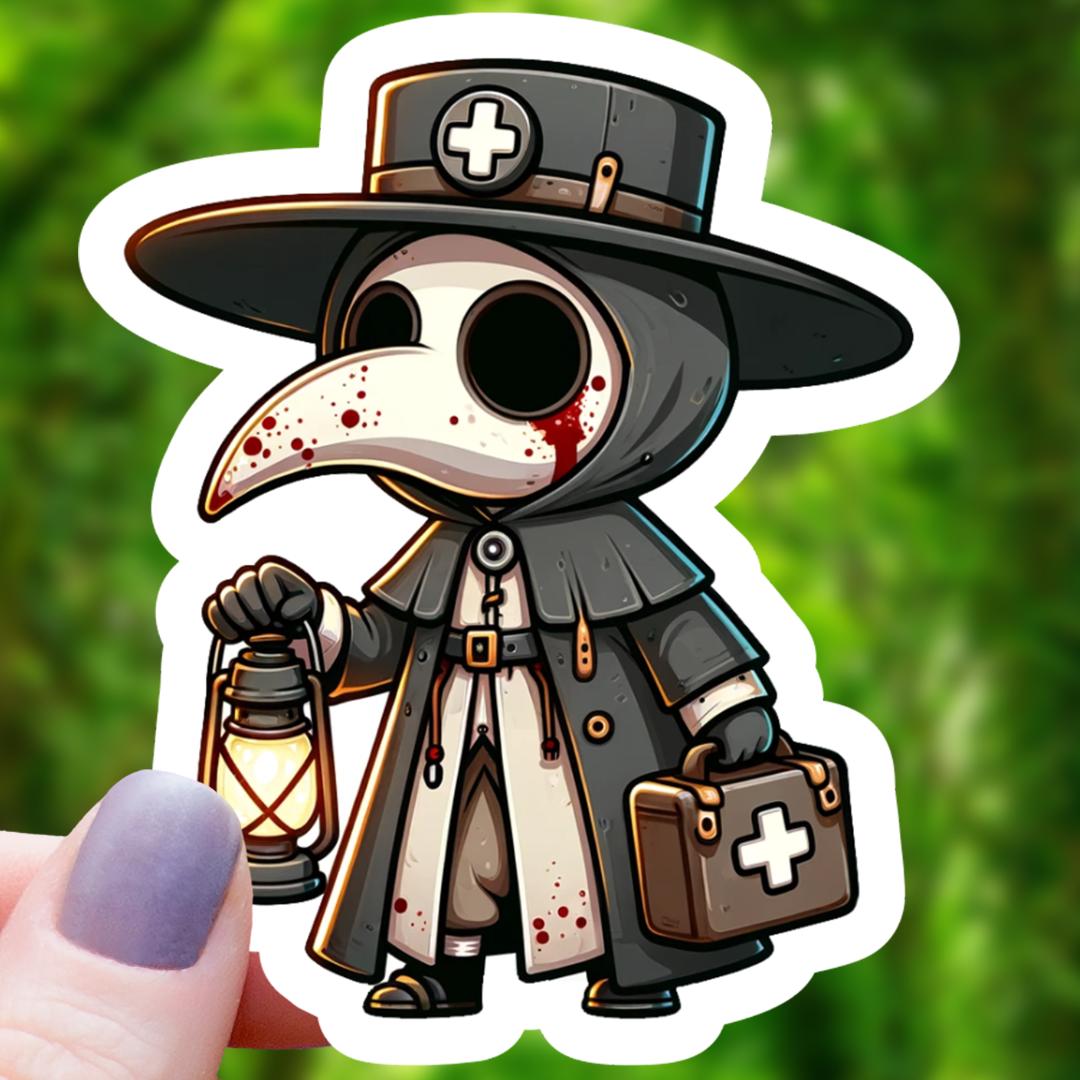 Chibi Plague Doctor with Lantern Sticker - 3" Waterproof Vinyl Sticker