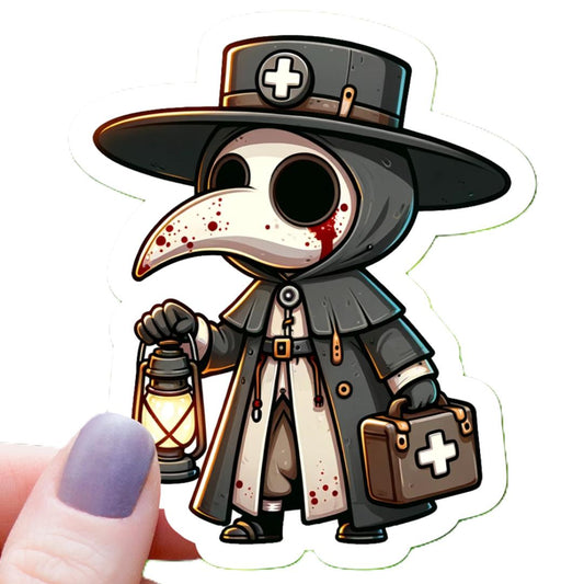 Chibi Plague Doctor with Lantern Sticker - 3" Waterproof Vinyl Sticker
