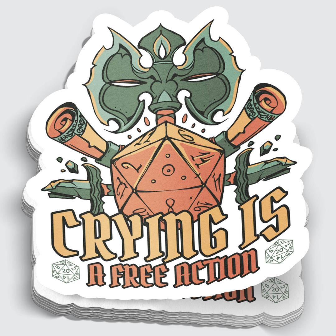 Crying is a Free Action Tabletop RPG Sticker - 3" Waterproof Vinyl Decal