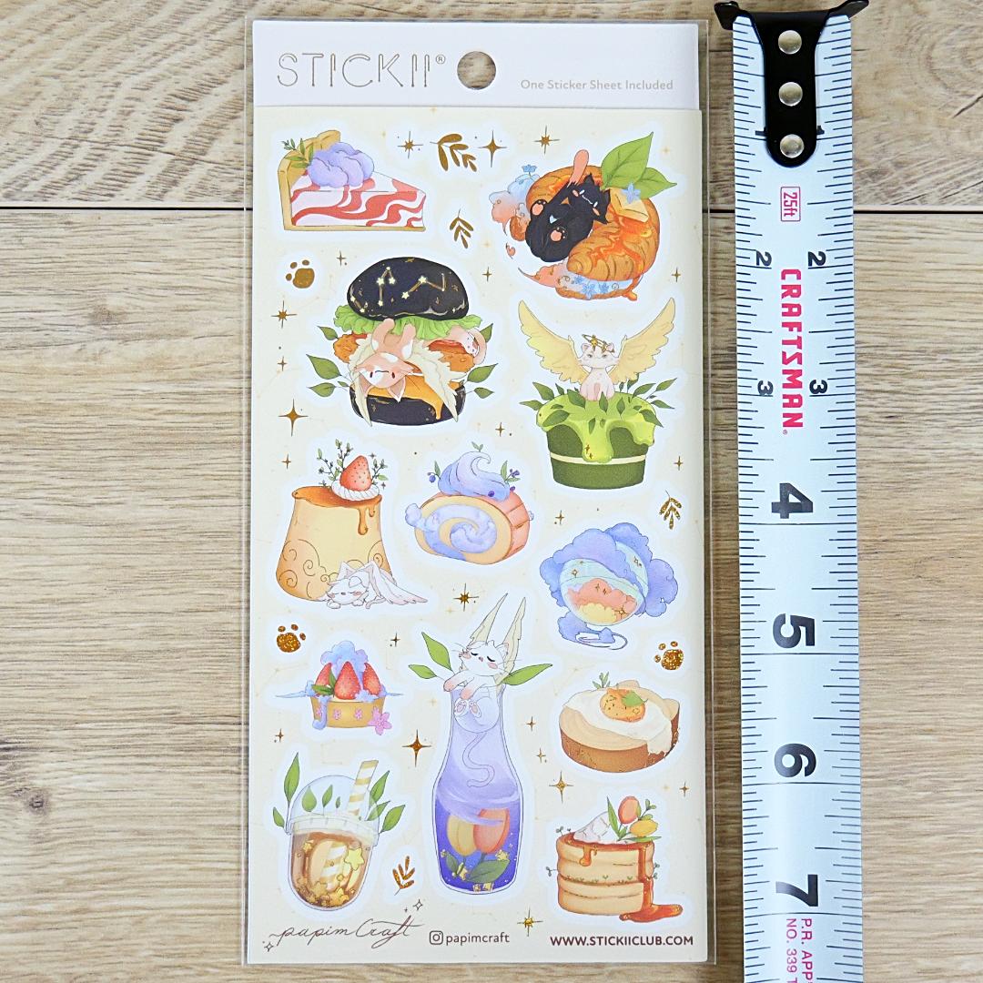 Celestial Cat Cafe Stickers - 1 Sticker Sheet for Scrapbooking, Stationary, & More