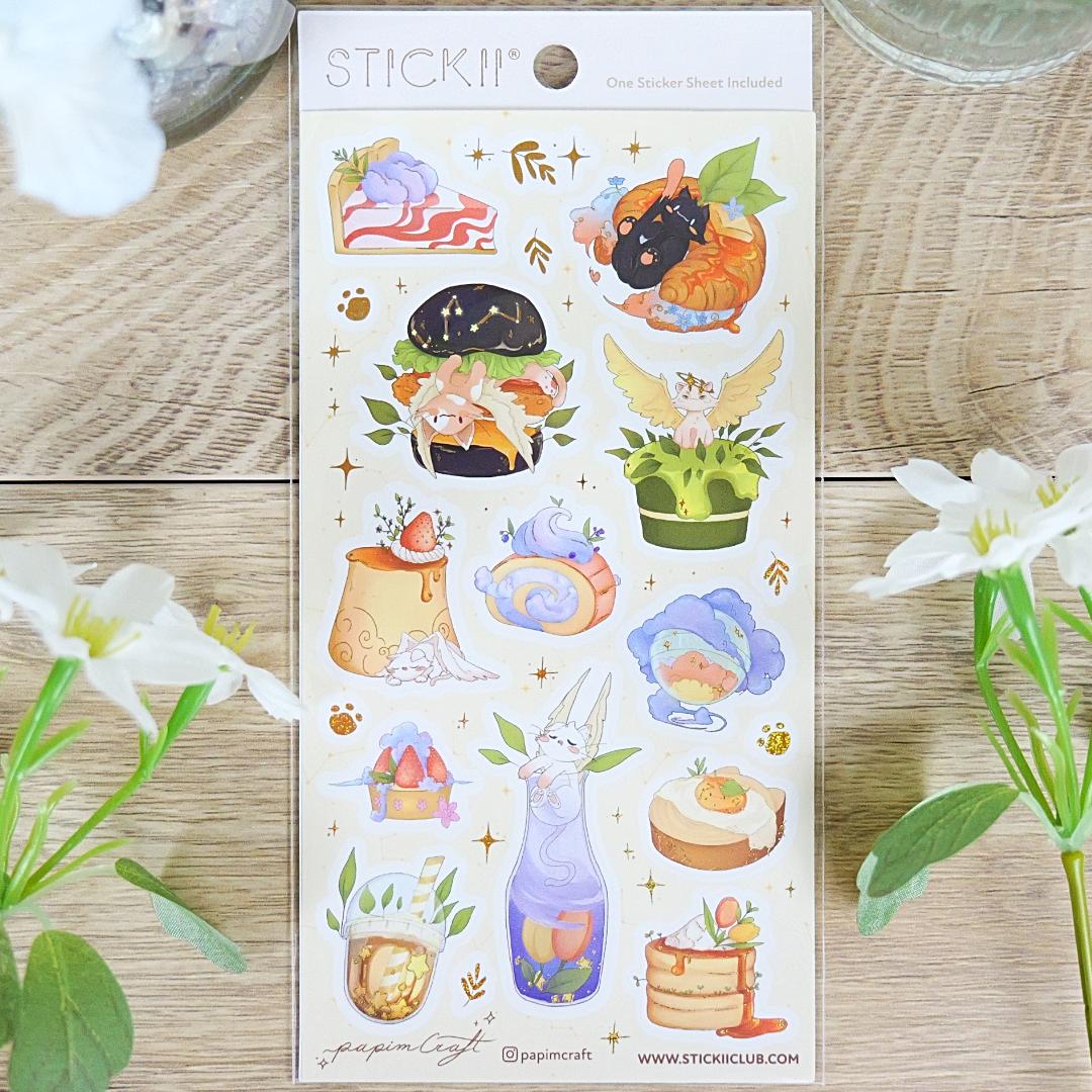 Celestial Cat Cafe Stickers - 1 Sticker Sheet for Scrapbooking, Stationary, & More