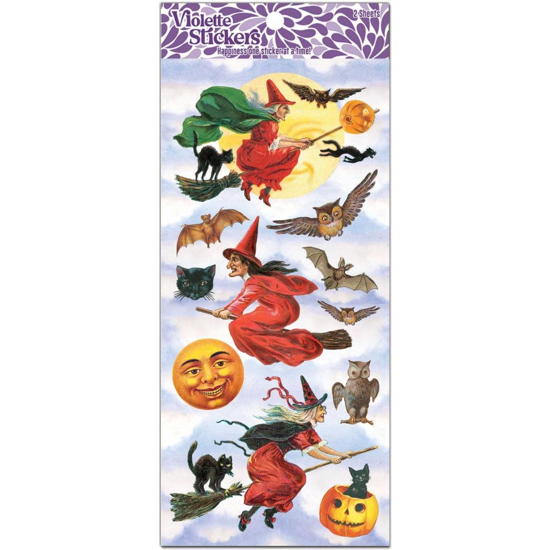 Vintage Victorian Halloween Witch Stickers - 2 Sticker Sheets