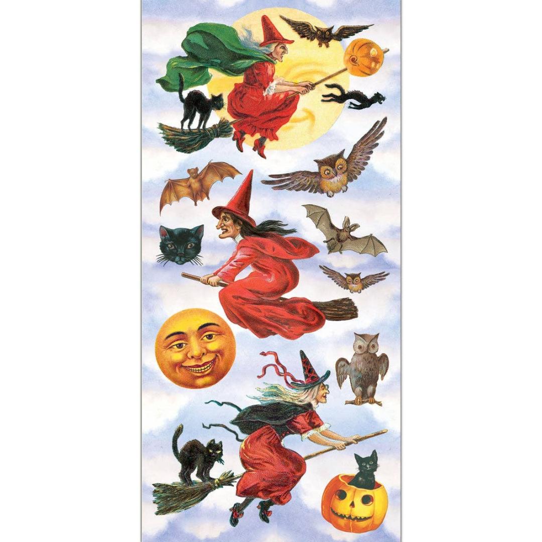 Vintage Victorian Halloween Witch Stickers - 2 Sticker Sheets