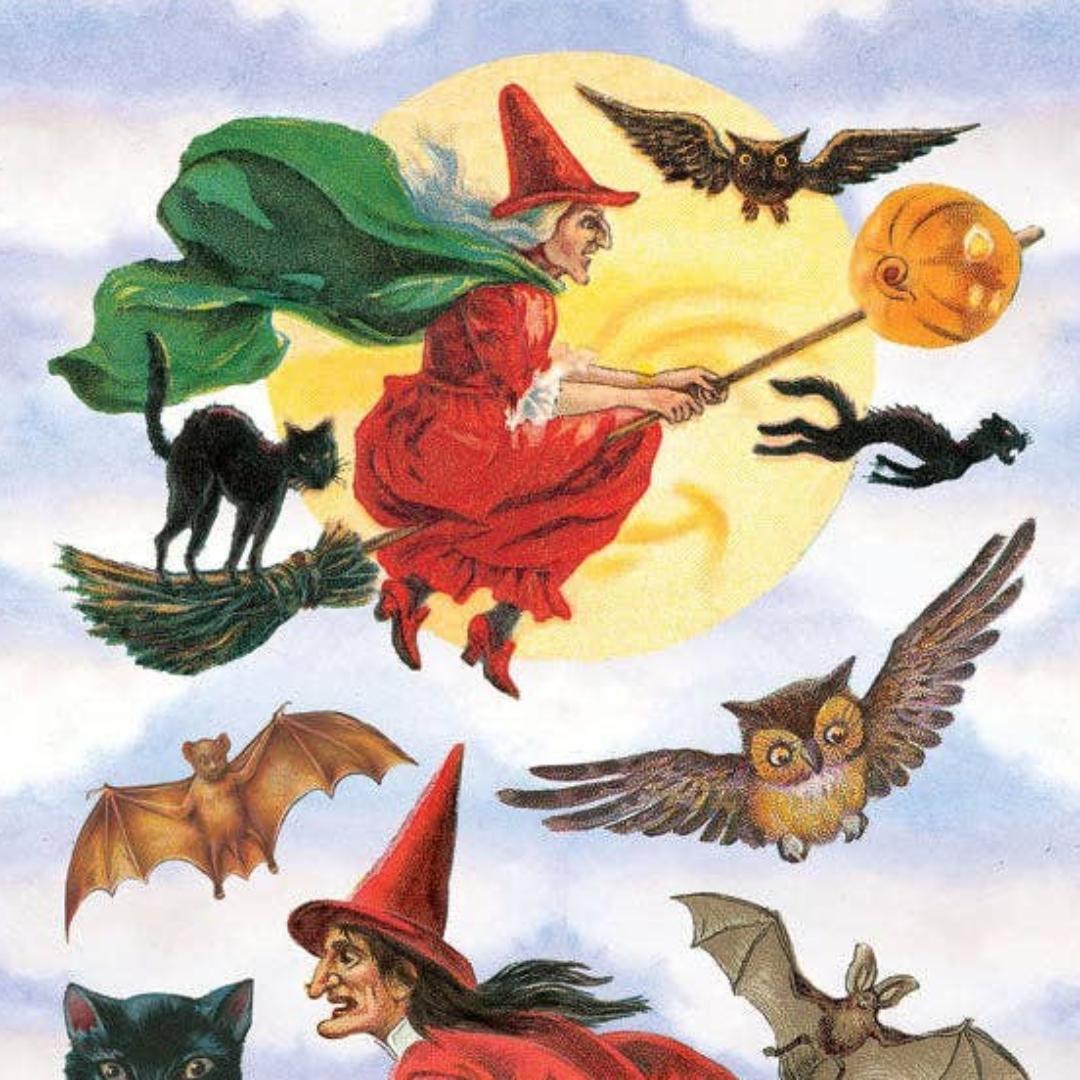 Vintage Victorian Halloween Witch Stickers - 2 Sticker Sheets