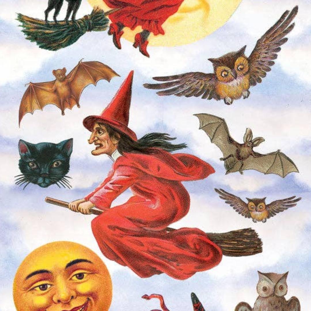 Vintage Victorian Halloween Witch Stickers - 2 Sticker Sheets