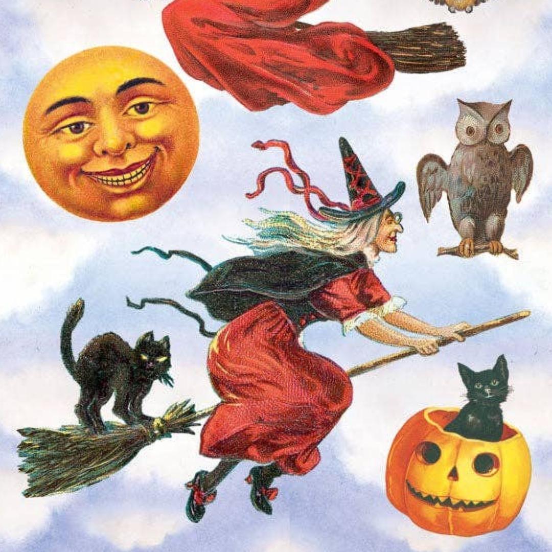Vintage Victorian Halloween Witch Stickers - 2 Sticker Sheets