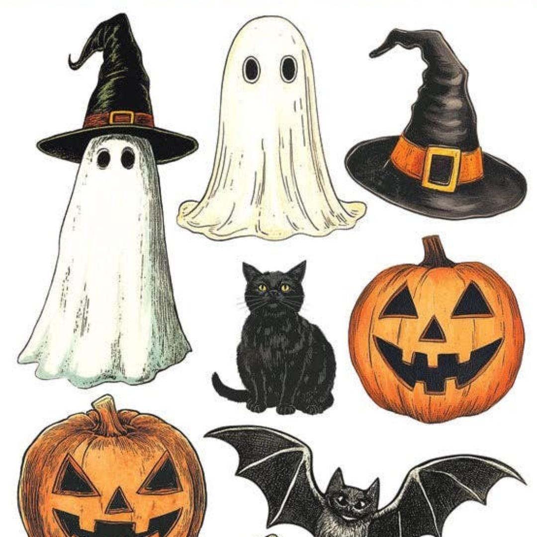 Violette Stickers - Crystal Pumpkin and Cat Stickers - 2 Sticker Sheets
