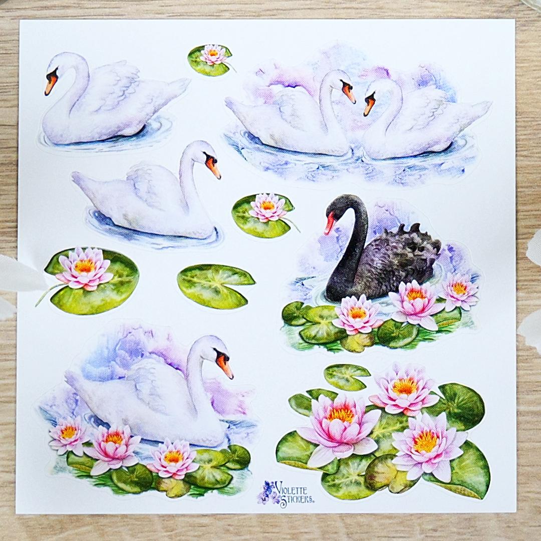 Swan Stickers - 2 Stationary & Scrapbook Sticker Sheets - New in Packaging