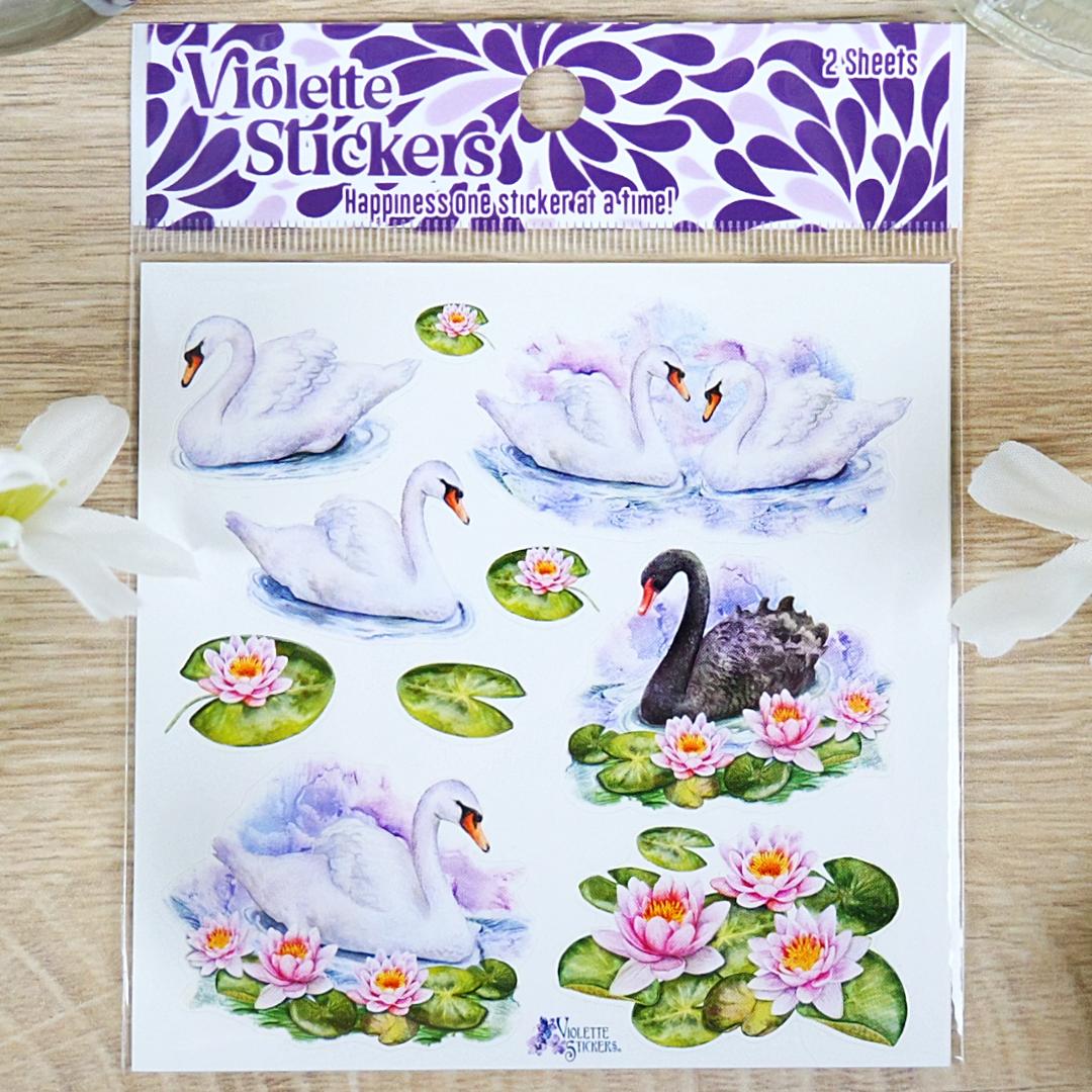 Swan Stickers - 2 Stationary & Scrapbook Sticker Sheets - New in Packaging