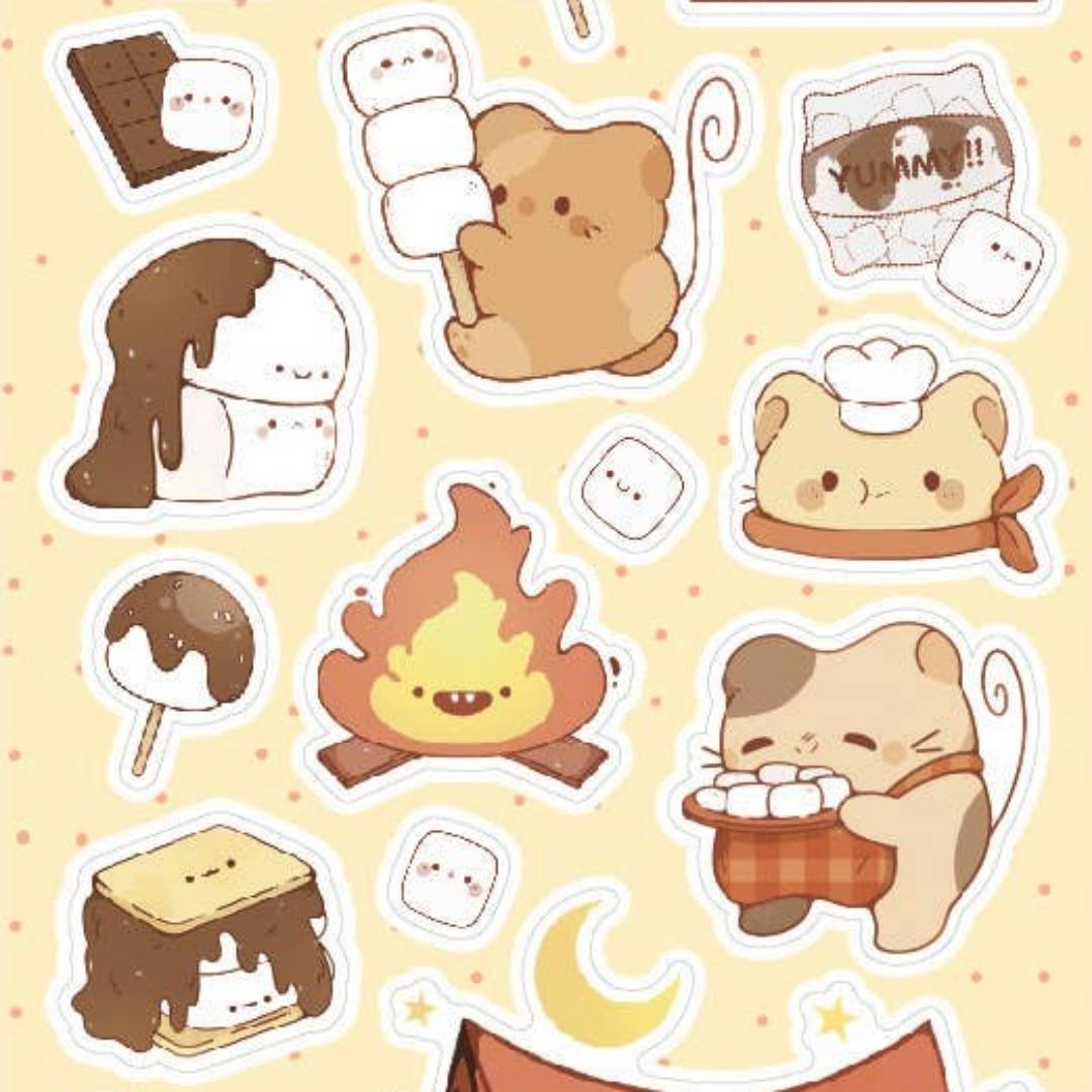 S'more Joy Stickers - Campfire Fun - 1 Cute Sticker Sheet