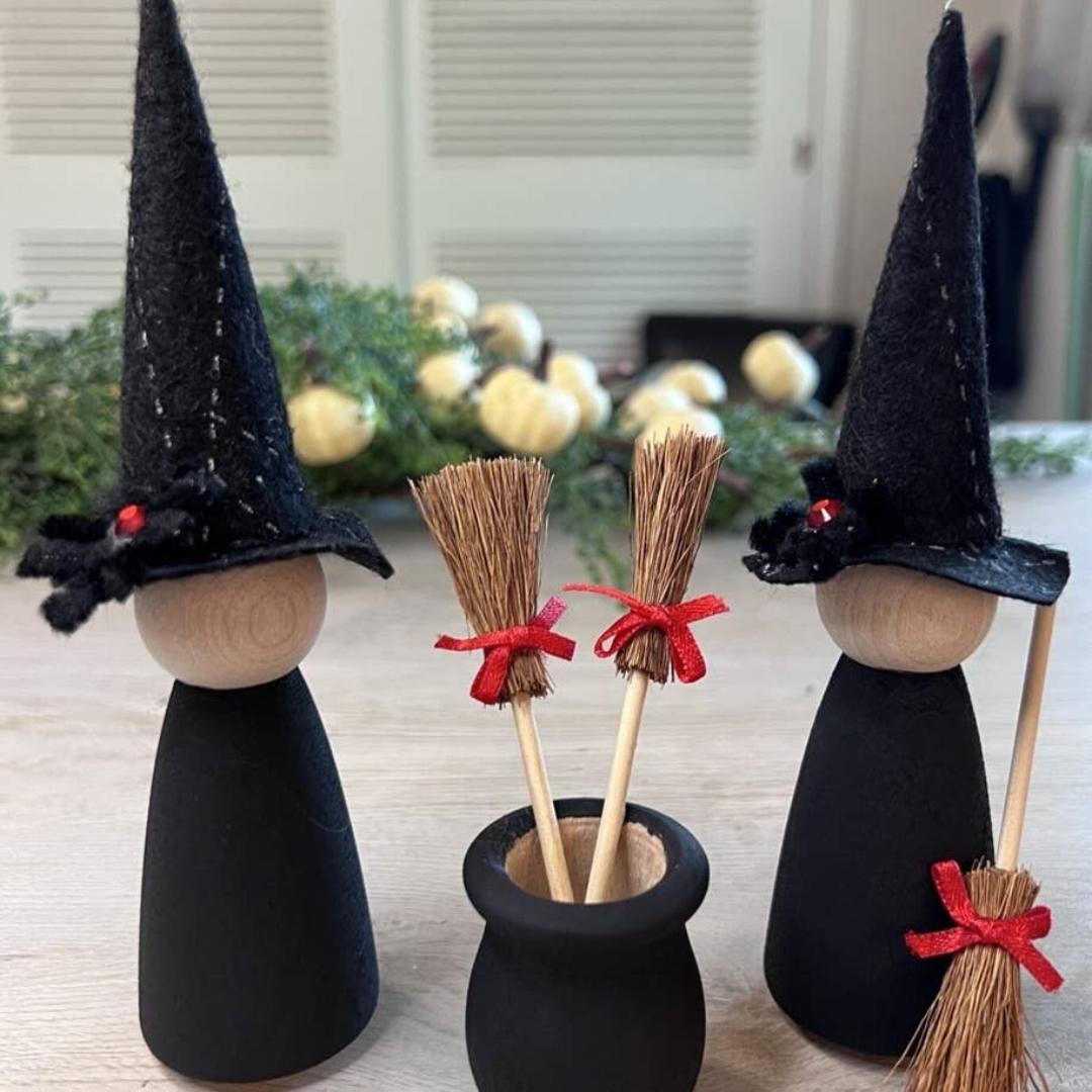 3-1/2" Miniature Natural Straw Broom with Bow - Halloween & Fall Crafts - 1 Broom