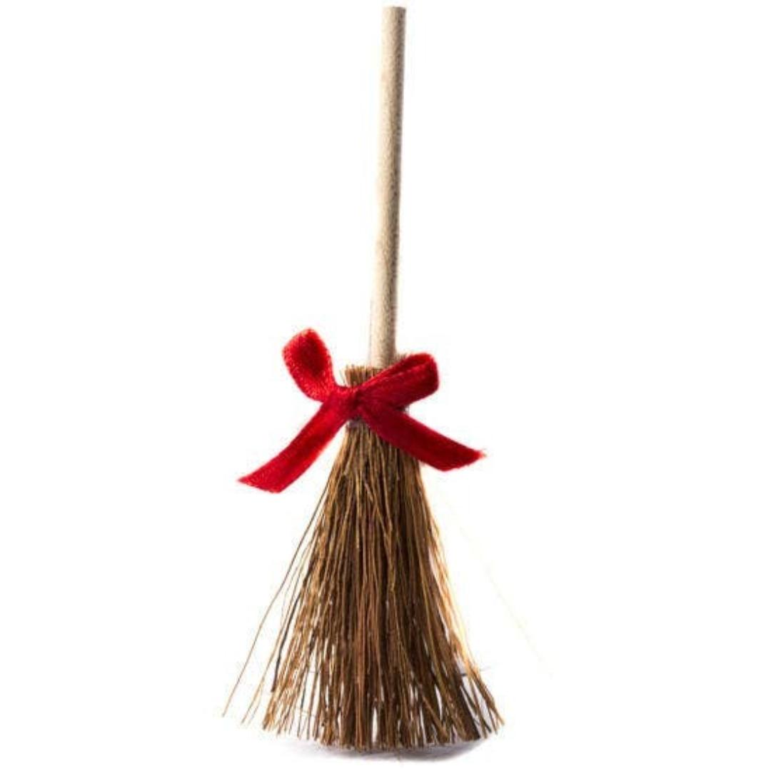 3-1/2" Miniature Natural Straw Broom with Bow - Halloween & Fall Crafts - 1 Broom