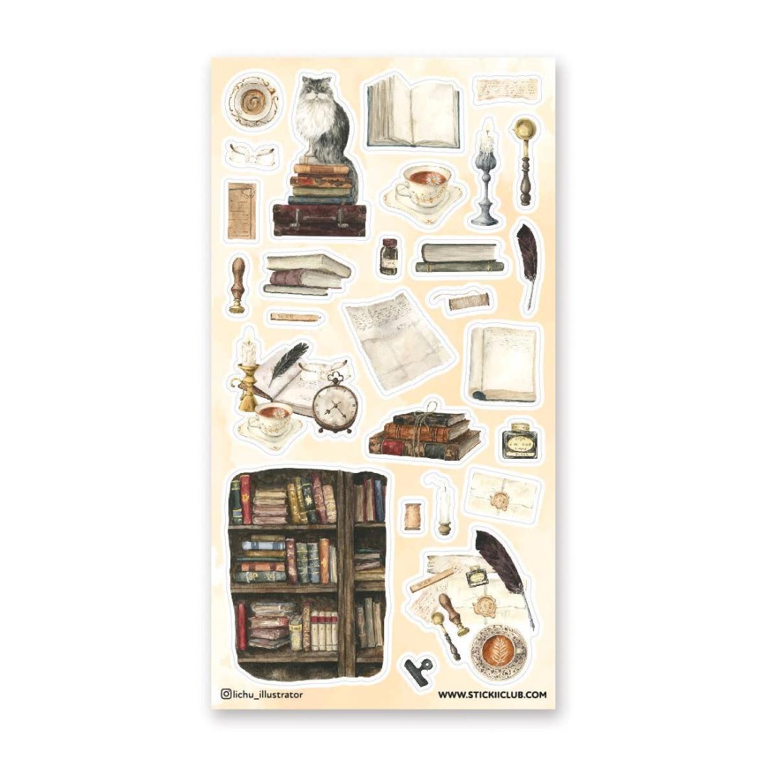 Bookish Haven Stickers - Vintage Library, Books, & Office Sticker Sheet
