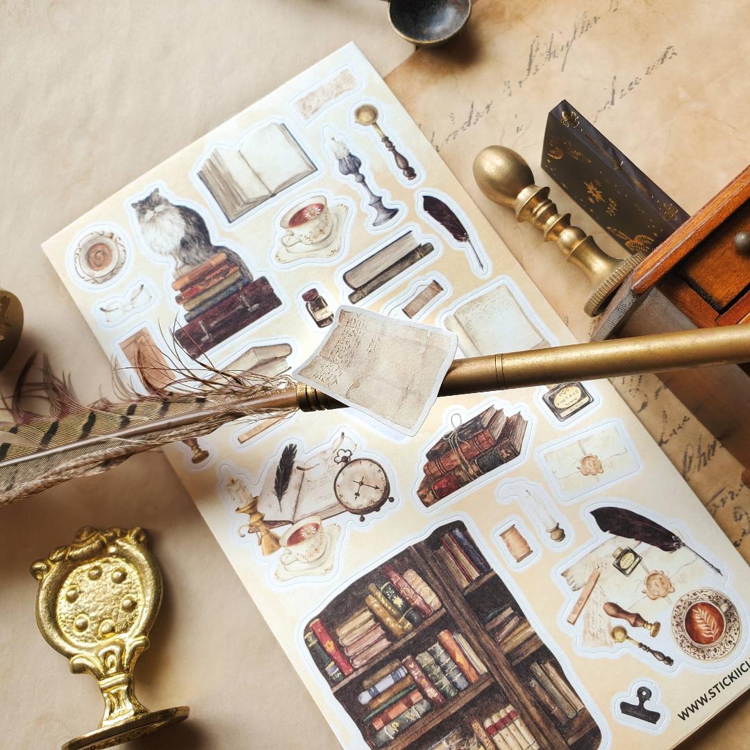 Bookish Haven Stickers - Vintage Library, Books, & Office Sticker Sheet