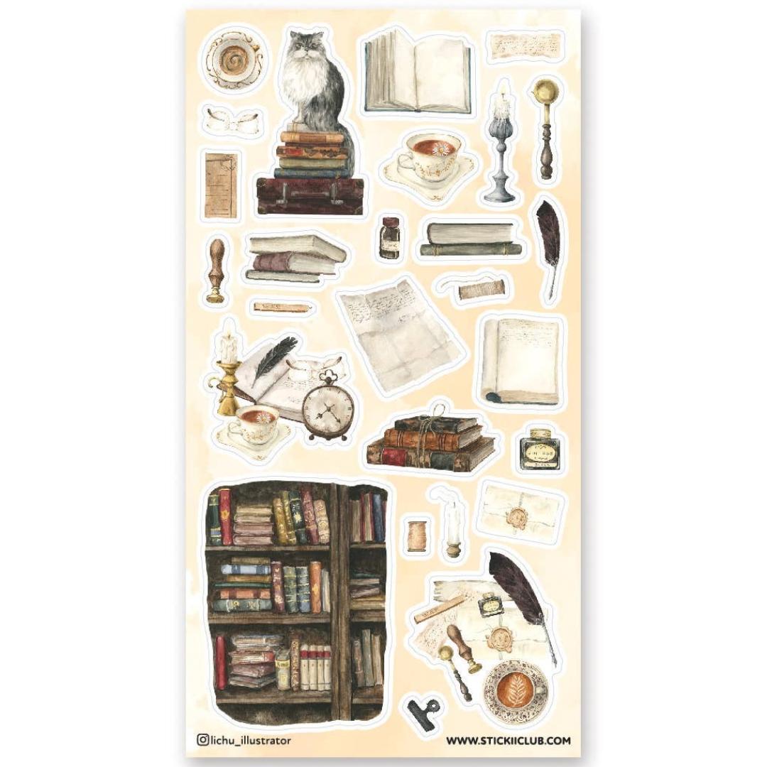 Bookish Haven Stickers - Vintage Library, Books, & Office Sticker Sheet