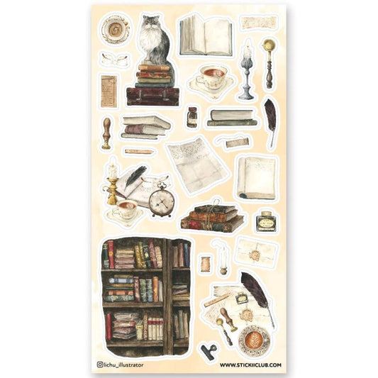 Bookish Haven Stickers - Vintage Library, Books, & Office Sticker Sheet