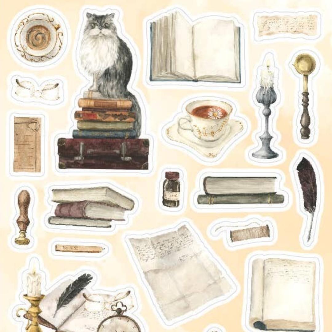 Bookish Haven Stickers - Vintage Library, Books, & Office Sticker Sheet