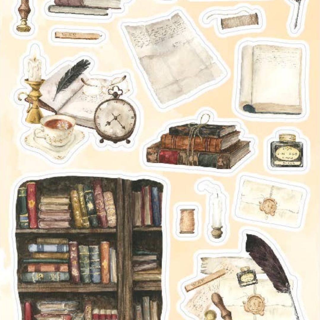 Bookish Haven Stickers - Vintage Library, Books, & Office Sticker Sheet