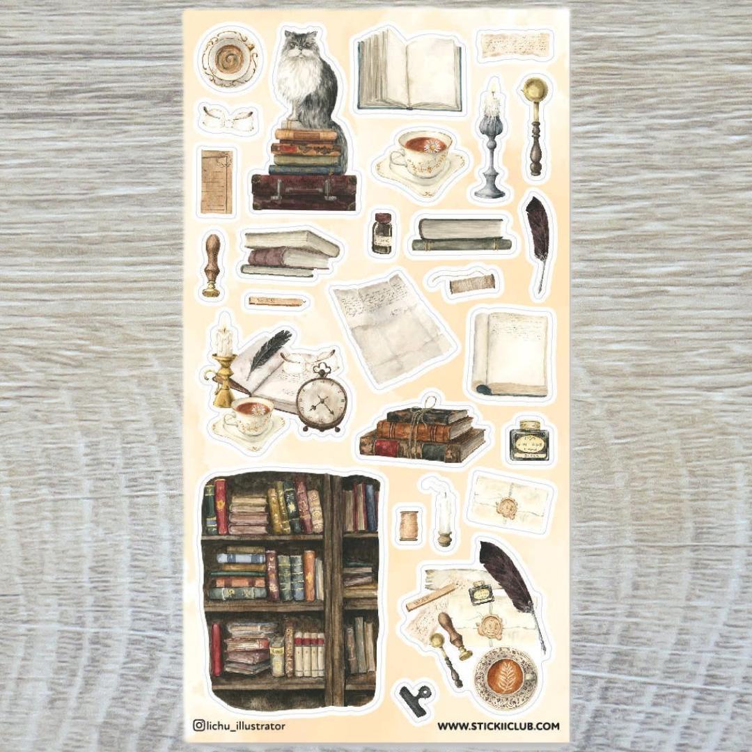 Bookish Haven Stickers - Vintage Library, Books, & Office Sticker Sheet