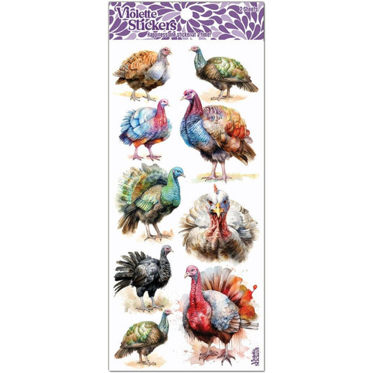 Wild Turkey Stickers - 2 Sticker Sheets for Stationary, Crafts, & Scrapbooking.