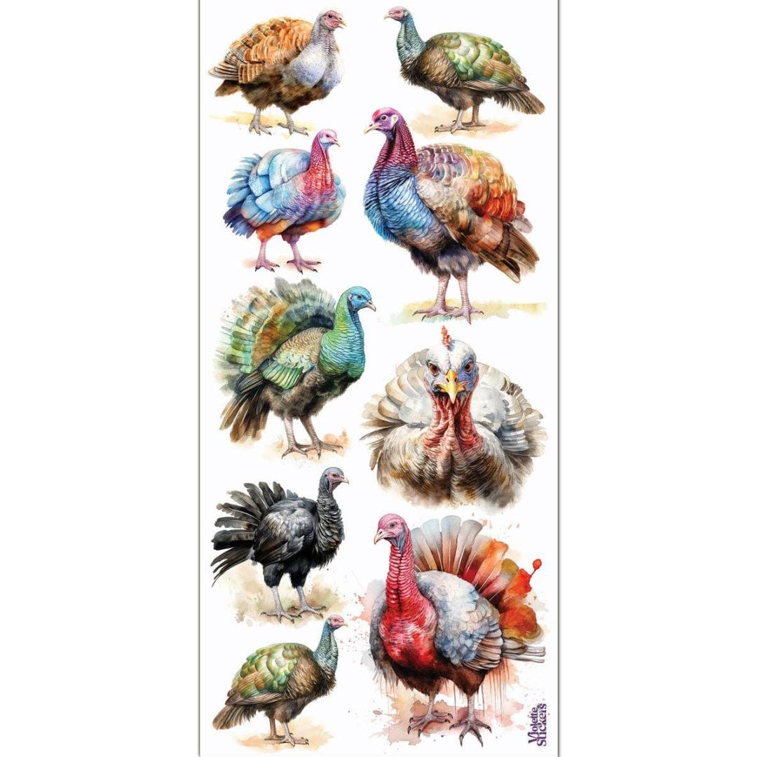 Wild Turkey Stickers - 2 Sticker Sheets for Stationary, Crafts, & Scrapbooking.