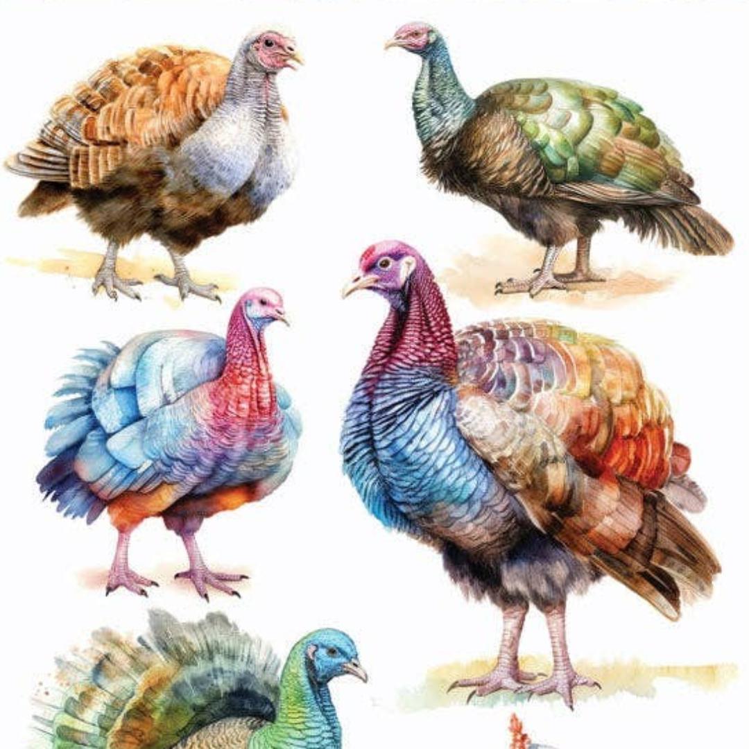 Wild Turkey Stickers - 2 Sticker Sheets for Stationary, Crafts, & Scrapbooking.