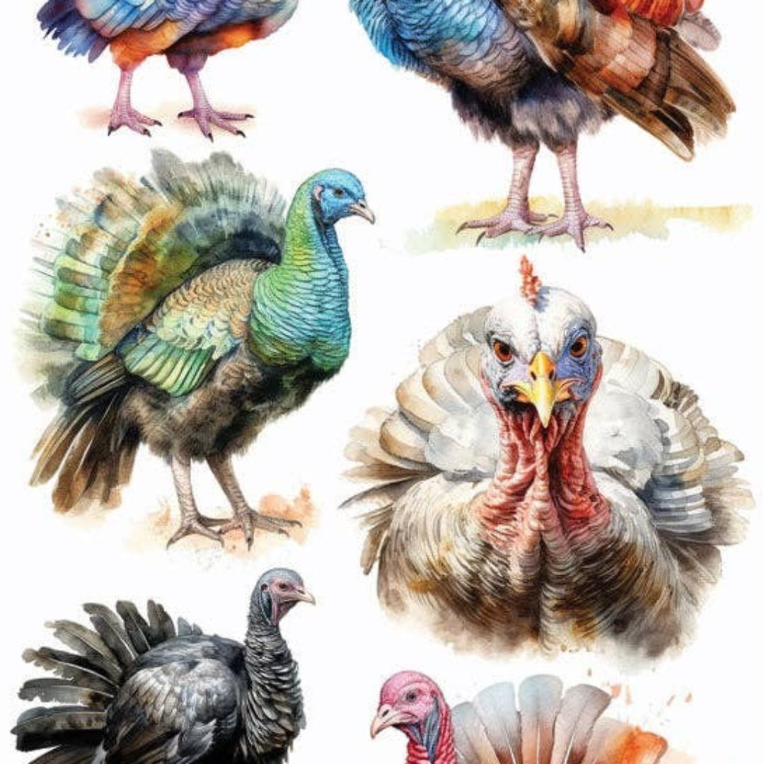 Wild Turkey Stickers - 2 Sticker Sheets for Stationary, Crafts, & Scrapbooking.