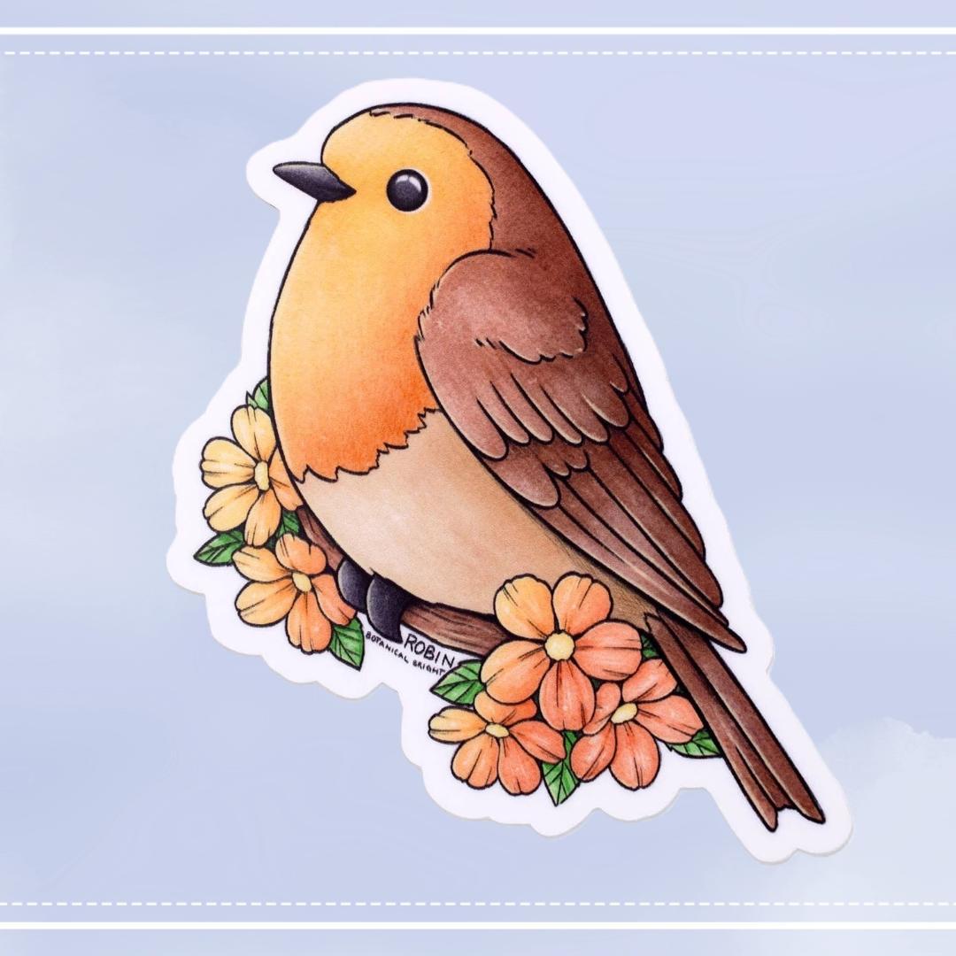 Robin Bird Sticker - Waterproof Vinyl Nature Decal