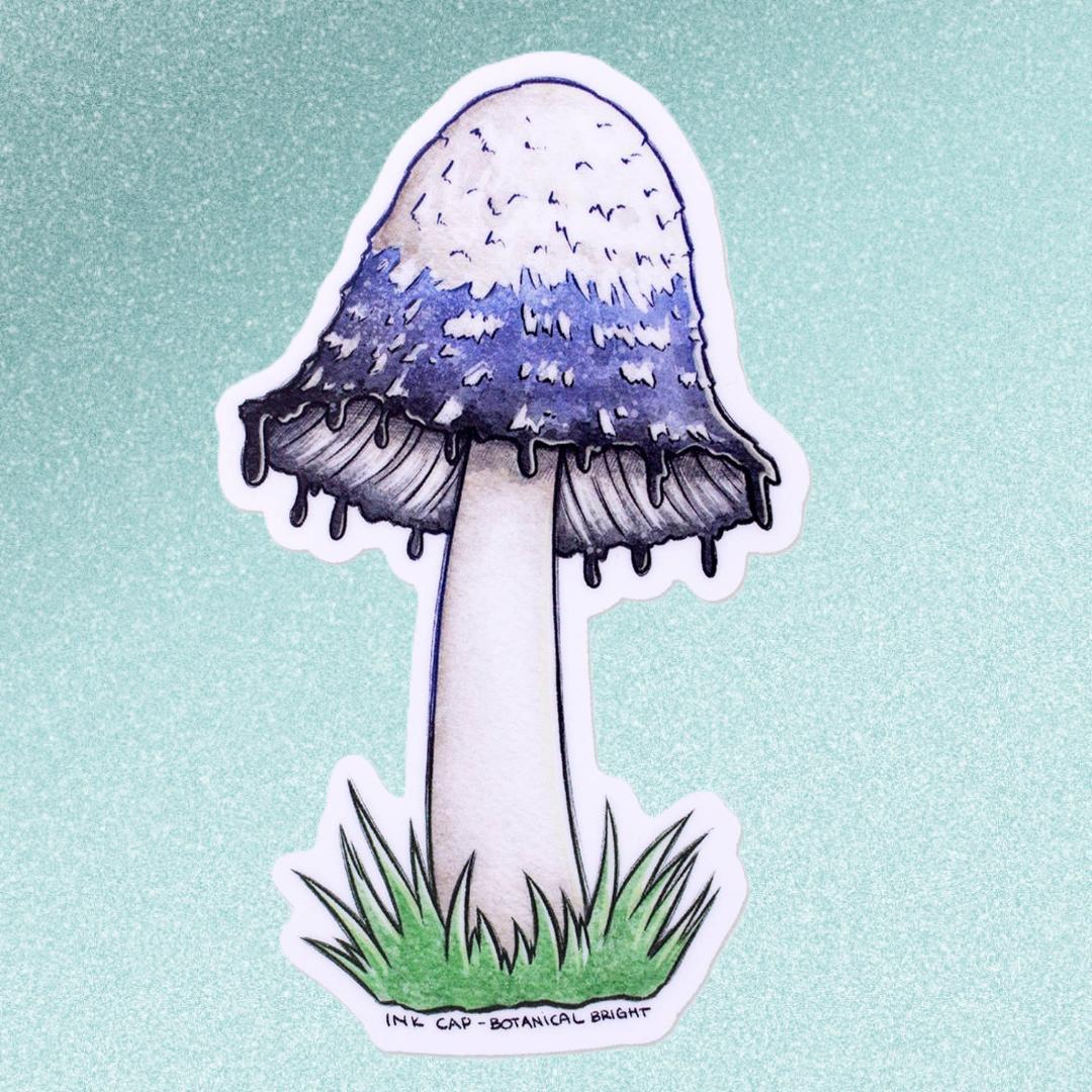 Ink Cap Mushroom Sticker - Vinyl Waterproof Nature Decal
