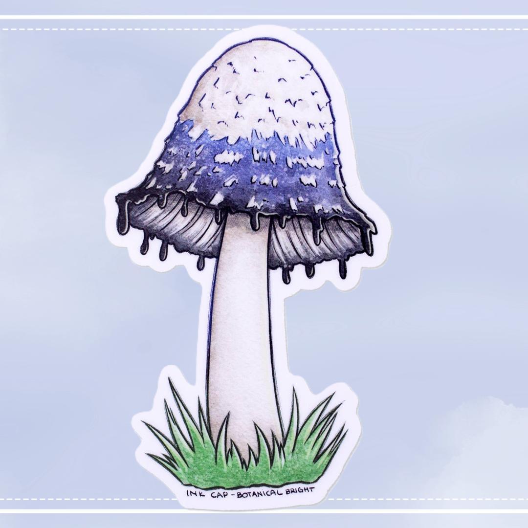 Ink Cap Mushroom Sticker - Vinyl Waterproof Nature Decal