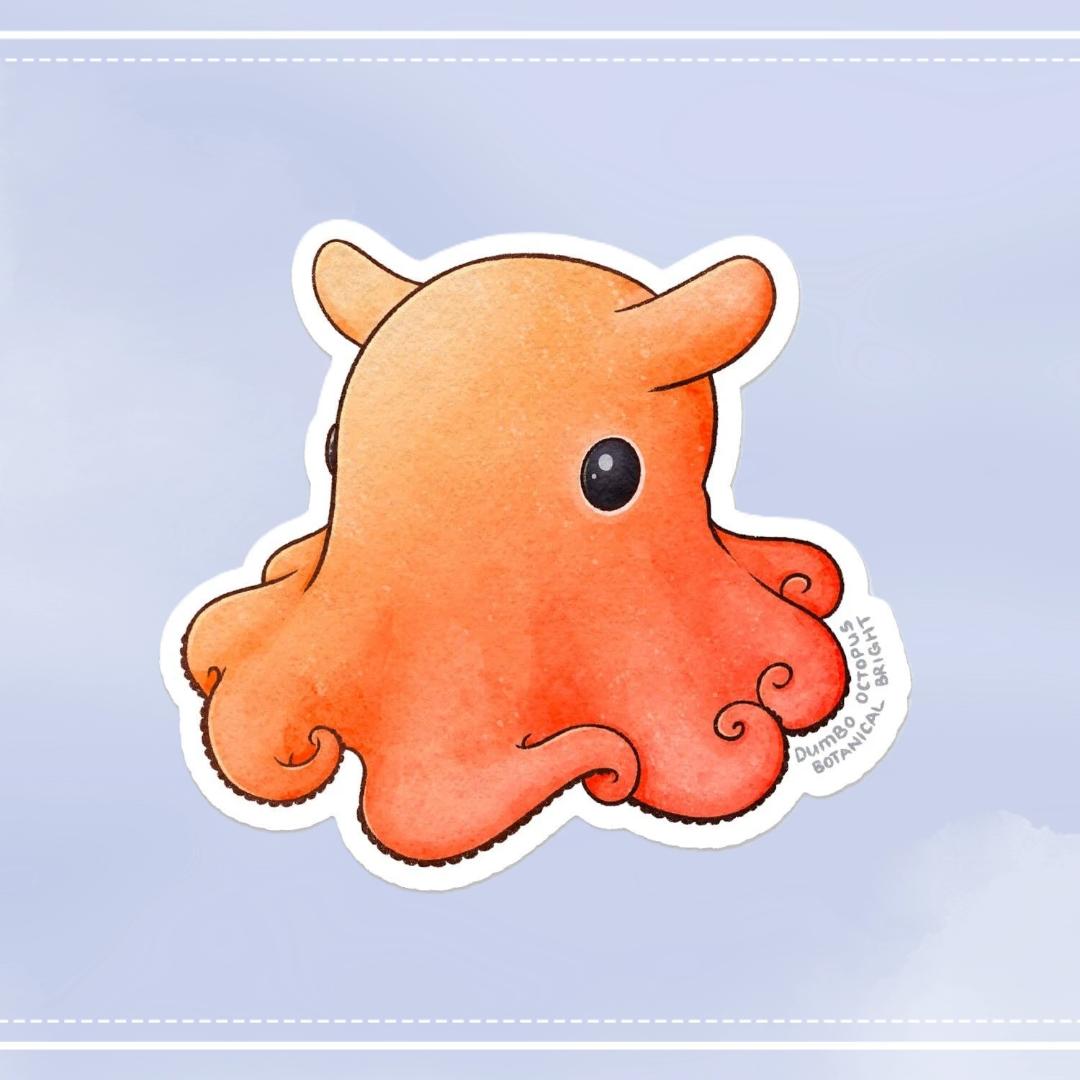 Dumbo Octopus Sticker - Waterproof Vinyl Ocean Life & Nature Decal - Coastal Decor