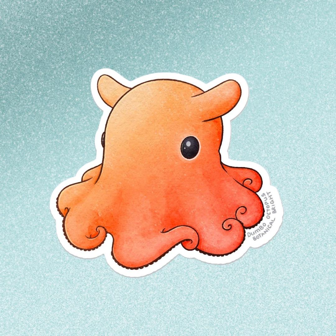 Dumbo Octopus Sticker - Waterproof Vinyl Ocean Life & Nature Decal - Coastal Decor
