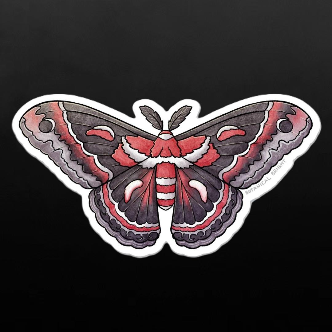 Cecropia Moth Sticker - Waterproof Vinyl Insect & Nature Decal