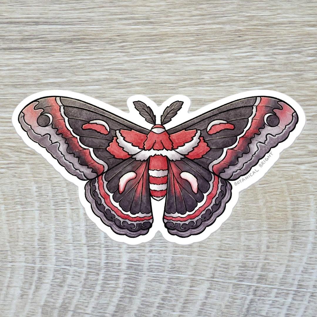 Cecropia Moth Sticker - Waterproof Vinyl Insect & Nature Decal