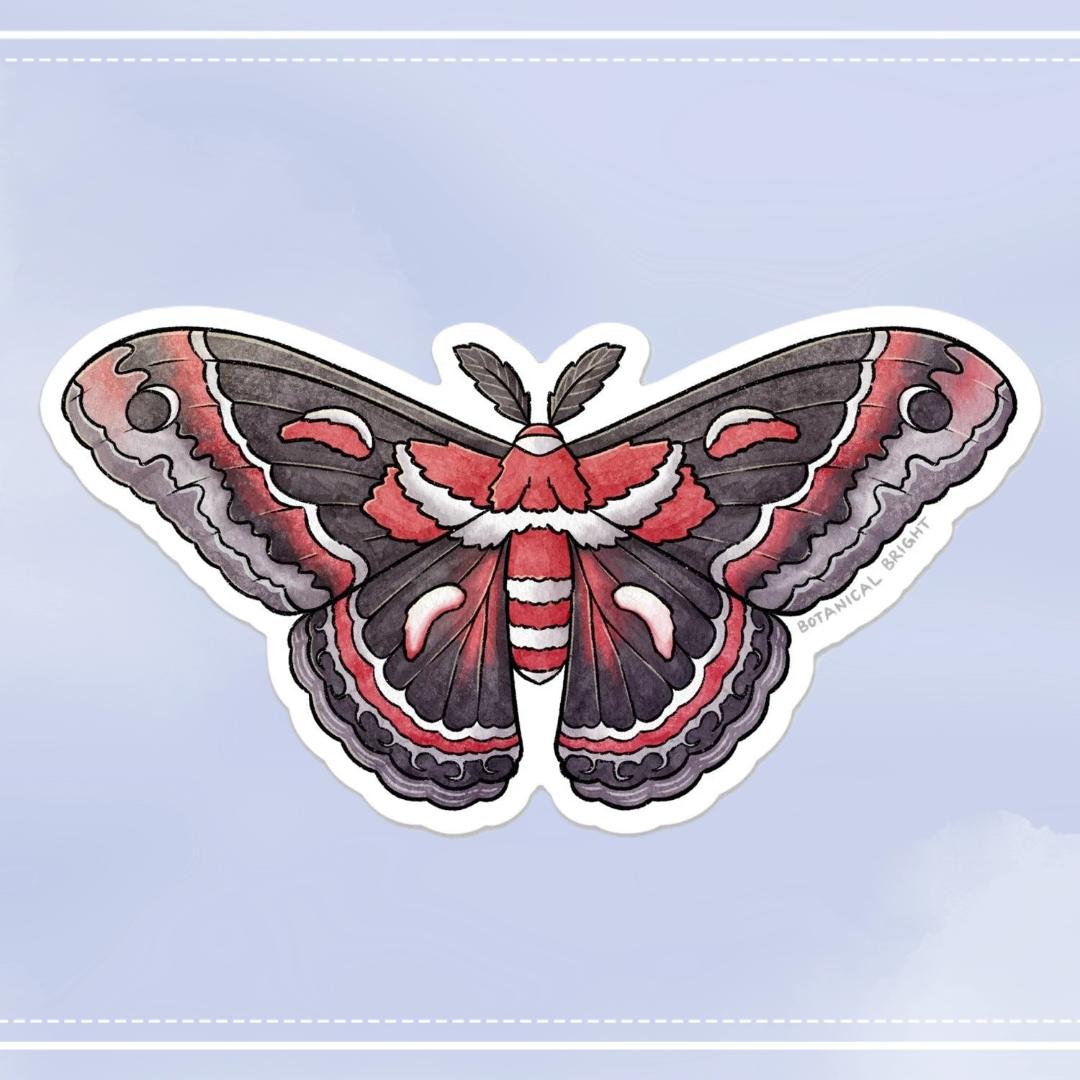 Cecropia Moth Sticker - Waterproof Vinyl Insect & Nature Decal