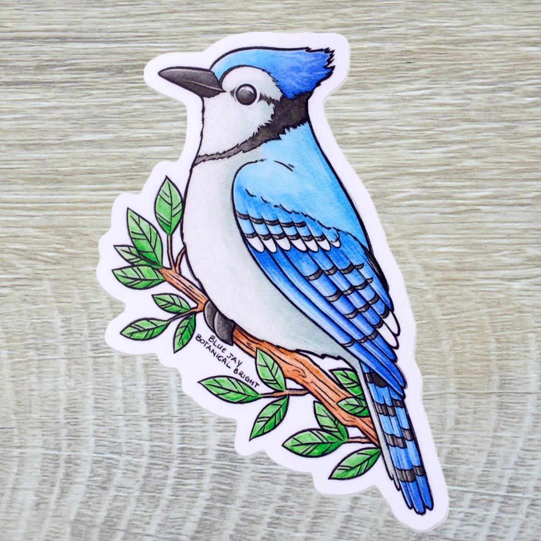 Blue Jay Bird Sticker - Waterproof Vinyl Nature Decal - Laptops, Decor, Crafts