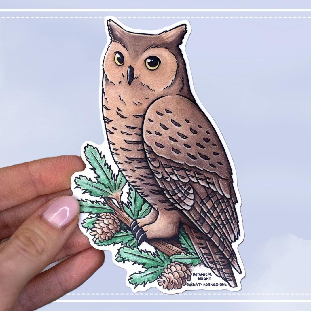 Great Horned Owl Sticker - Waterproof Vinyl Nature & Wildlife Decal