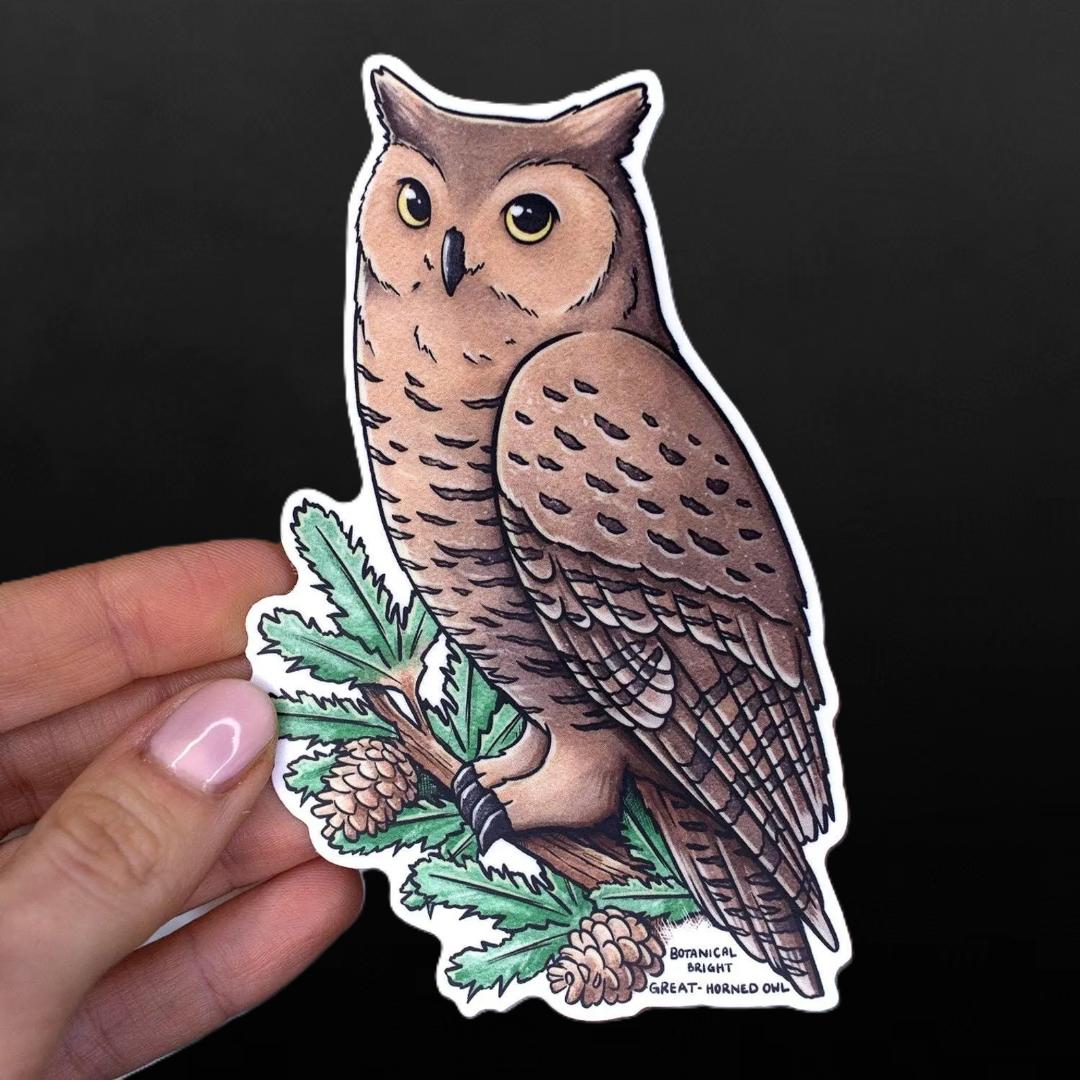 Great Horned Owl Sticker - Waterproof Vinyl Nature & Wildlife Decal