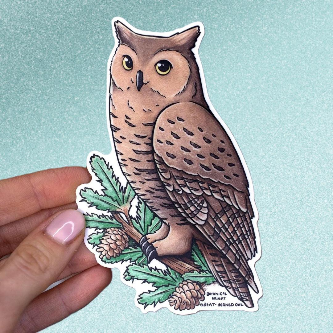 Great Horned Owl Sticker - Waterproof Vinyl Nature & Wildlife Decal