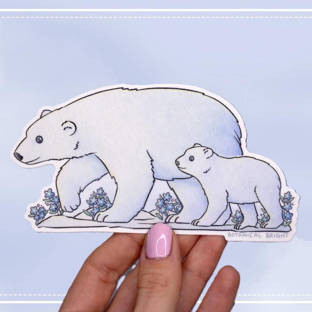 Polar Bear with Cub Sticker - Waterproof Vinyl Winter & Wildlife Decal